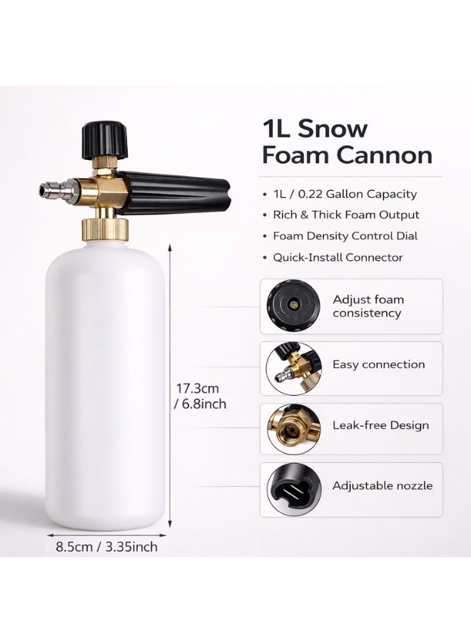 مسدس غسيل قصير مع قاذف رغوي، متوافق مع M22-14mm و M22-15mm، موصل سريع 1/4"، 5 رؤوس رش، مجموعة 8 قطع للغسيل السيارات والتنظيف الخارجي - Image 2